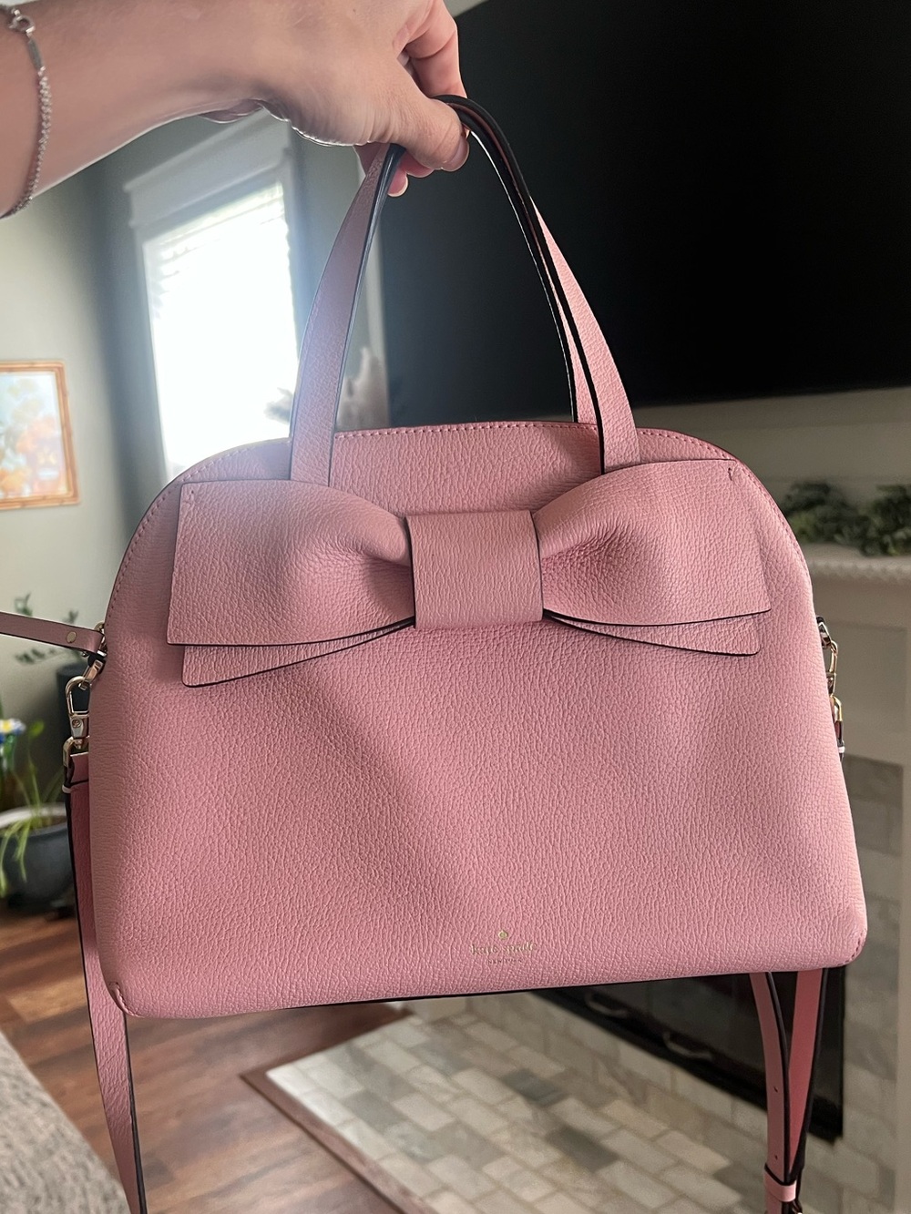 Kate Spade Olive Drive Rose Jade Bow Top Handle Handbag with Crossbody